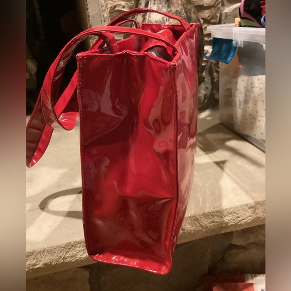 VINTAGE RED PATENT LEATHER SCOTTY DOGS HOLIDAY TOTE BAG - Picture 7 of 16